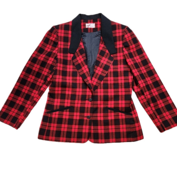 Blazer Vintage Jacket Red Plaid Single breasted pockets Size 8 G.W - Picture 6 of 16